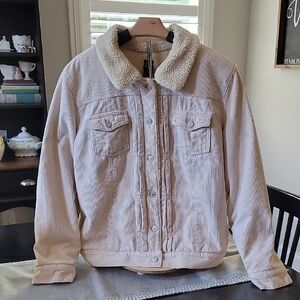 GAP Womens Trucker Chore Cream Corduroy Fleece Lined Jacket